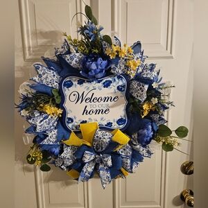 Hand Crafted Blue and Yellow Spring Wreath